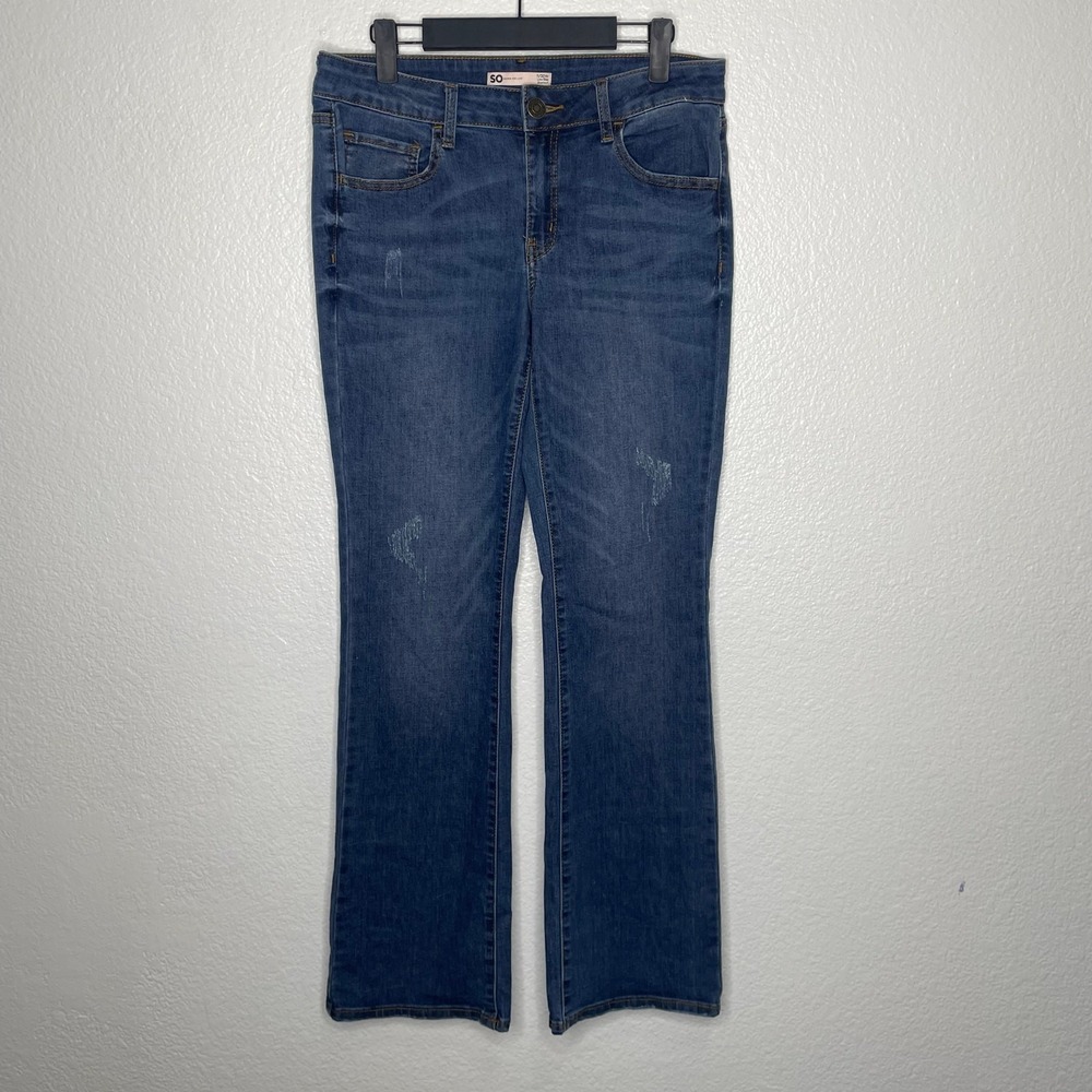 SO Goods For Life Low Rise Bootcut Jeans Medium Wash Distressed Size 11/30W
